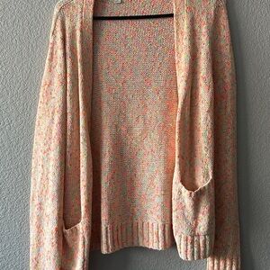 J. Crew Cream and Pink/Orange Open-Front Cardigan